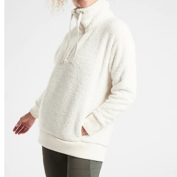 Athleta Talus Sherpa Sweater Womens Large Cream Half Zip - Picture 1 of 10